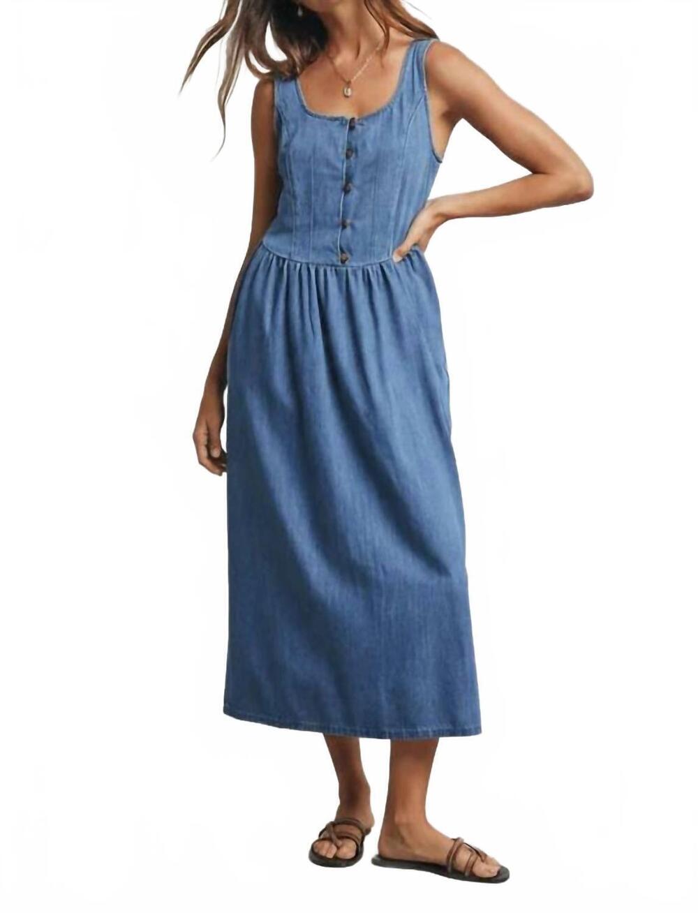 NEW WISHLIST ellis button tank midi dress in medium blue denim